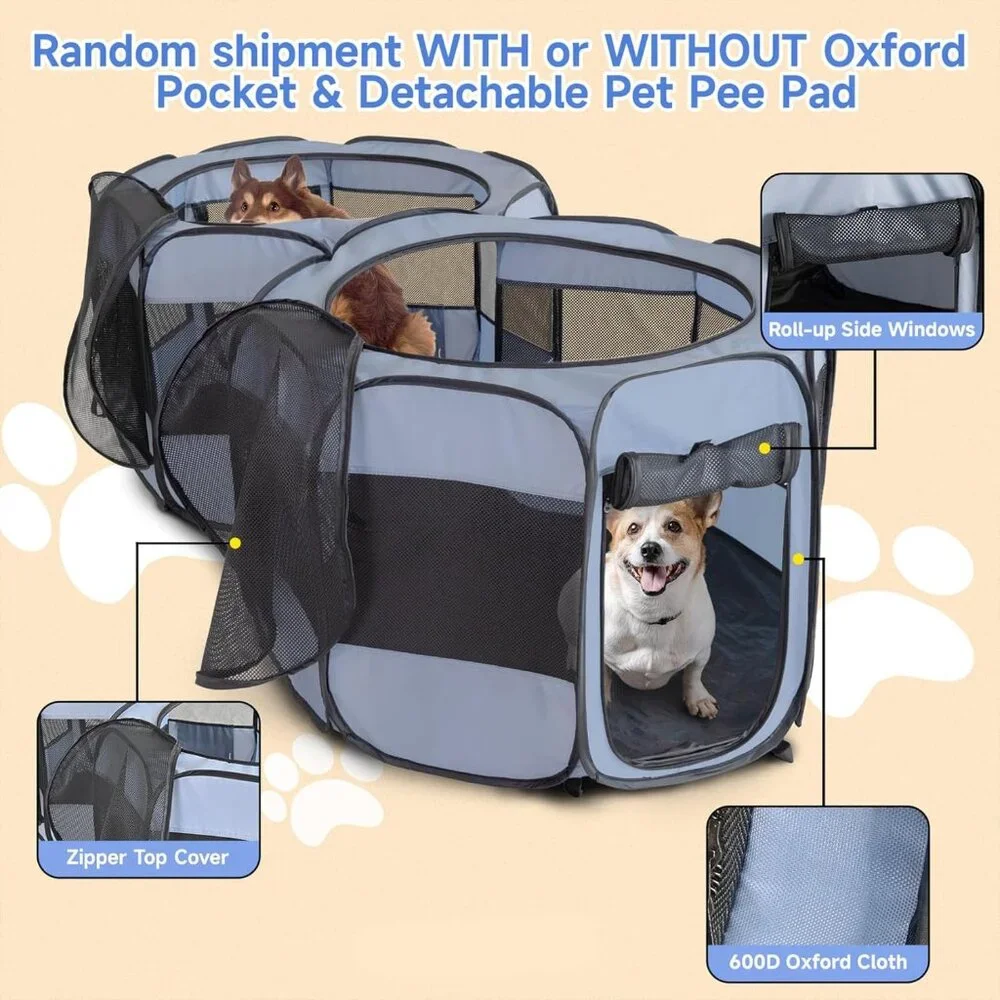 Foldable Indoor Outdoor Pop Up Playpen for Dogs & Cats - Easy Setup & Transport